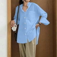 Oalirro ženske majice Bluze dugih rukava za žene V izrez svijetloplava