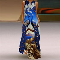 Žene Ljeto Ležerne prilike bez rukava V izrez Maxi Labava haljina Boho Beach Dug Senwress s džepovima
