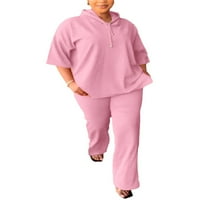 Bomotoo žene dva outfit rukava jogger set pune boje dukseva ravne kapuljače i hlače Ljetna trenerka setovi ružičasti l