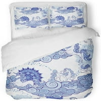Posteljina set Mornarica Sažetak Unicorn i oblačnost Mandala za maštanski porculan plavi bijeli ton uzorak dvostrukoj veličini prekrivač sa jastukom za kućnu posteljinu ukras za krevet