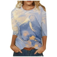 USMIXI ženski vrhovi Dressy Casual Labavi fit prozračna lagana ženska modna pulover majice Summer rukava Crewneck Tops Marbled Print bluza Sky Blue XXL