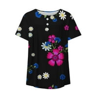 Hanzidakd vrhovi za žene Ženske majice kratkih rukava s cvijetom od tiskane natpisane majice Top Ležerne prilike Floral Fit majice Tee bluza