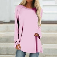 Zkozptok Žene vrhovi Crewneck Majice s dugim rukavima Loše pulover, ružičasta, xxxl