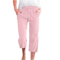 Lydiaunistar vrijeme i trupe Hlače odobrenje moda Žene Ležerne prilike pune boje elastične hlače Ravne široke pantalone za noge sa džepom ružičastom