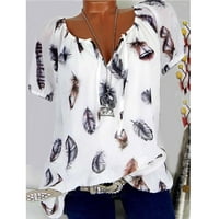 Bazyrey bluza za žene Žene Ljeto Ležerne prilike ispisano V-izrez Kratki rukav T-majica Majica Bijela