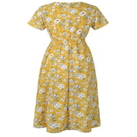 Žene Ljeto Boho cvjetna haljina kratki rukav V izrez Ležerne prilike elastične struke linije midi haljine