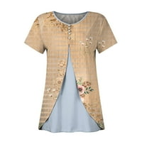 Royallovene majice za žene kratki rukav dressy ljetni casual tiskani V-izrez nepravilni bluze za rube