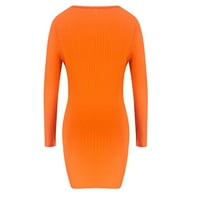 Žene s dugim rukavima Čvrsta haljina dame casual mini haljina narandžasta xl