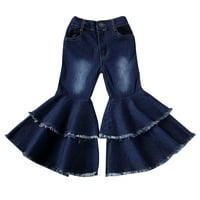 Dječja djeca dječje djevojke traper zvona dno hlače bljeskalice dugačke hlače pantalone jeseni zimske odjeće plave 3- godine