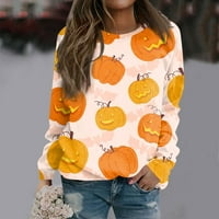 Tking modni dugim rukavima za žene za žene Crewneck bundeva tisak Halloween vrhovi labavi pulover majice