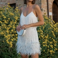 ECHFIPROM Hawaii Travel Style Ženska modna suspendra Crewneck Sequin Feather bez rukava od pune haljine