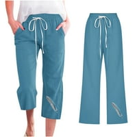 Ljetne hlače za žene hlače široka noga pamučna posteljina casual ljetna lagana vreća