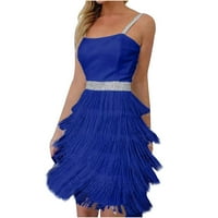 Prodaja Ženska modna remena Fringe Peather Zip Haljina Čvrsta suknja Večernja haljina bez rukava Blue