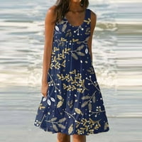 Haljine za žene Seksi V-izrez bez rukava s kratkom ljetnom mini a-line plavom tiskanom haljinom s