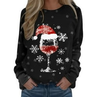 HFolob dukserica za žene veseli božićni ispis posade izrez fit pulover vrhovi modni dugi rukav majica