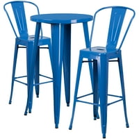 Emma + Oliver komercijalni razred 24 okrugli plavi metalni unutarnji-vanjski barski stolni set - kafe