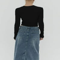 Ženska majica s dugim rukavima V izrez Ruched majica Slim Fit Crop Tops Streetwear