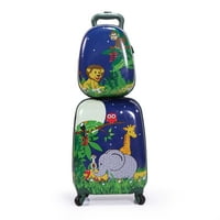Dečiji prtljažni set, 12 ruksak i 16 spinner futrola sa univerzalnim kotačima, turistički kofer za dečake, mornarsko plava sa životinjskim uzorcima