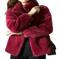 Grianlook Žene zadebljanje kardigan odjeća nejasno od runa štanda od jakne sa džepovima Sherpa jakne crvene m