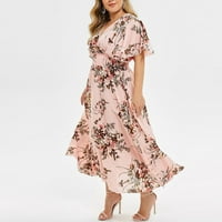 Ženske haljine plus veličine kratkih rukava Summer rukava V izrezana cvjetna kratka modna casual haljina