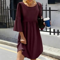 Ljetne haljine Trendi okrugli izrez Labavi kruni mini a-linijska haljina za rukavu vino m
