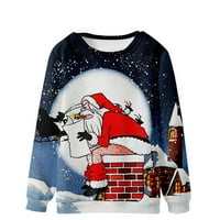 Popust za jesen zimske modne dukseve Božićne grafički print Crewneck Novelty Xmas Elf pulover s dugim