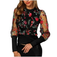 Ženska haljina s dugim rukavima vruća prodaja modne žene O-izrez cvjetni vez s dugim rukavima Sheer