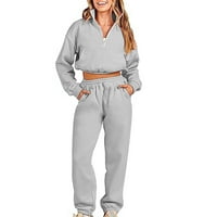 Fufitet ženski pad i zimski ležerni duge pušački džemper hlače dvodijelni odijelo Grey XL