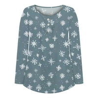 Fall tines za ženska majica za majicu tiskani dugi rukav okrugli izrez Ruched pulover bluza vrhovi sivi