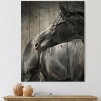 Art Demandart 'Portret crnog konja' seoskim kućama Ispis na prirodnom borovu šumu. Široko u. Visok