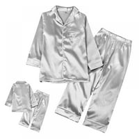 Ljetna dječja djevojka čista boja imitiraju svilene bluze s dugim rukavima hlače za spavanje, 4- godine