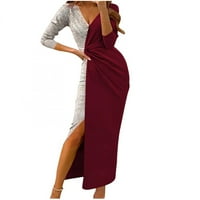 Haljine za žene Dugih rukava Solid Color Sequin Patchwork Haljina V-izrez Mini Split Slim Fit Y2K moda