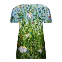 Ljeto Ženski kratki rukav vrhovi kvadratni ovratnik casual works majice Labavi cvjetni tunički osnovni teas Henley tops