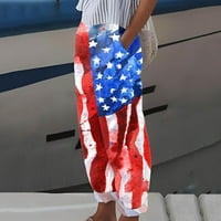 Booker Ženska Dan nezavisnosti Američka zastava Štampari Hlače Baggy Elastična struka pantalona široka noga sa džepom Casual Fashion High Raint Gant