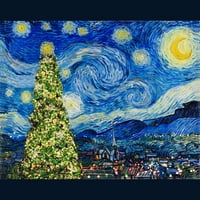 Zvjezdana noć van gogh - božićna stablo muška mornarica plava grafički tee - dizajn ljudi m