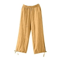 Žene ljetne casual labave džepove hlače modne dno reprezentacije pačene pamučne i posteljine hlače trendy comfy labave fit casual hlače žutih 12