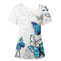 Ženski bluze Ženski modni ležerni temperament Okrugli vrat široki leptir Ispis kratkih rukava s majicama od ramena Top bijeli xxl
