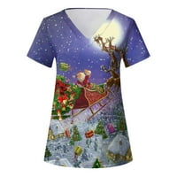 iopqo majice za žene Ženske dame Ležerne prilike za Božić s kratkim rukavima džep labav radna odjeća