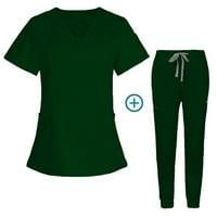 Kompleti pilinga za žene Stretch pilinge Medicinske uniforme kratkih rukava i hlača sa džepovima Dvodijelni, zeleni