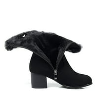 Dyfzdhu ženske zimske plišane tople cipele s visokom petom guste potpetice Suede srednje rukave čizme za snijeg