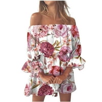 Kratke haljine za žene van ramena ruffles mini haljina tanka struka cvjetne turnesne haljine