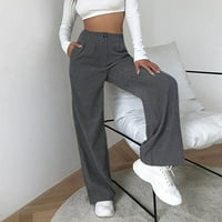 Hlače za žene plus veličine Solid boja pit traka visokog struka ravne hlače na širokim nogama Ležerne