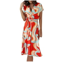 Haljina s kratkim rukavima za ženska haljina s majicom V-izrez kratki rukav od tiskane haljine vježba