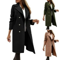 Ženske srednje čvrste dvostruke grudi dugih rukava džepnog kaputa za kaput, crni ukras