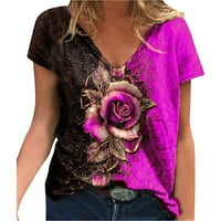 Ljetna bluza Modni ženski ljetni tiskani kratki rukav V-izrez majica Casual TEE vrhovi Dame Top Purple 5xl