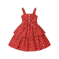 PIMFILM proljetne haljine za dječju haljinu dječje djevojke za dijete Ljeto pamučno posteljina ruffle halter rukavice bez rukava casual plaže zabavne haljine pročišćene pamučne crvene 6- godine