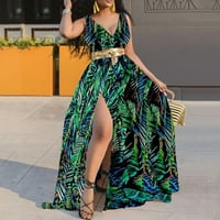 Knqrhpse Maxi haljine za žene Žene Modni V-izrez bez rukava Summer Party High Slit Maxi haljina za žene