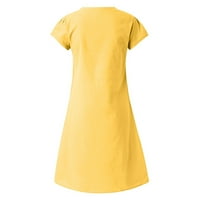 Ženske proljetne haljine Pamučna posteljina Ležerna haljina V izrez Ljeto kratki rukav čvrste džepove