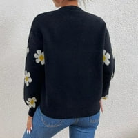 Njshnmn ženski jeseni džemper s dugim rukavima Crewneck casual pleteni džemper, crni, s