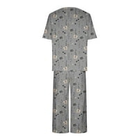 Funicet Womens pidžamas plus veličina cvjetni o-vrat kratkih rukava s kratkim rukavima sa caprisom hlače za spavanje za spavanje Loungewear PJS setovi w džepovi